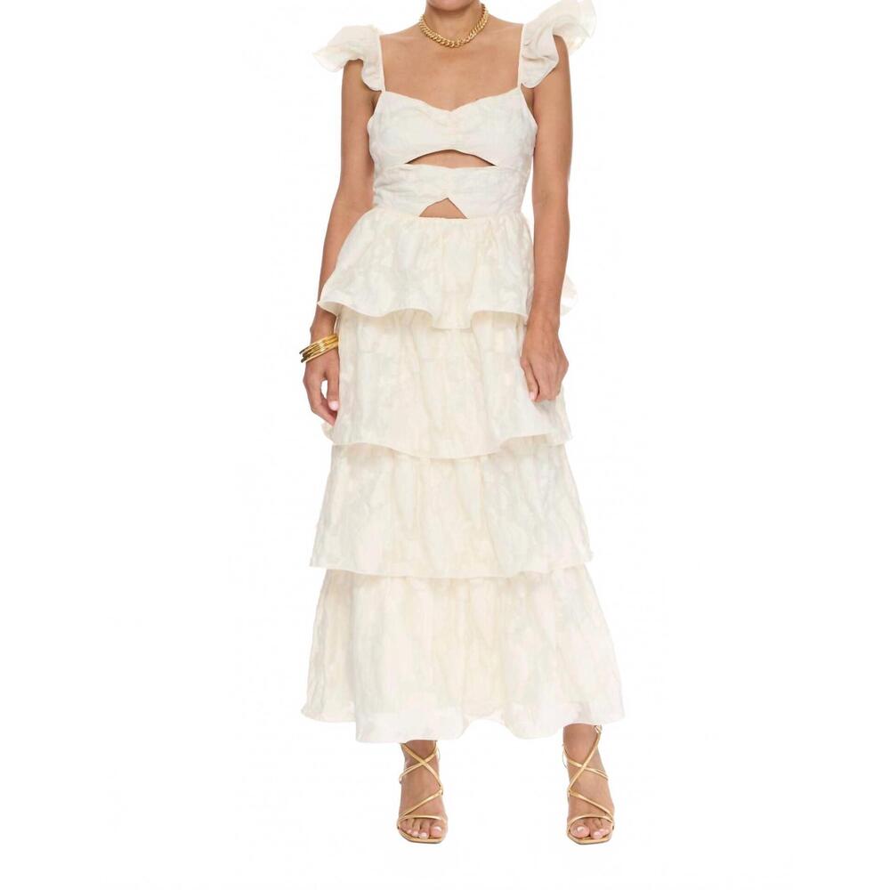 NEW LENA carly ruffle cutout midi dress in ivory